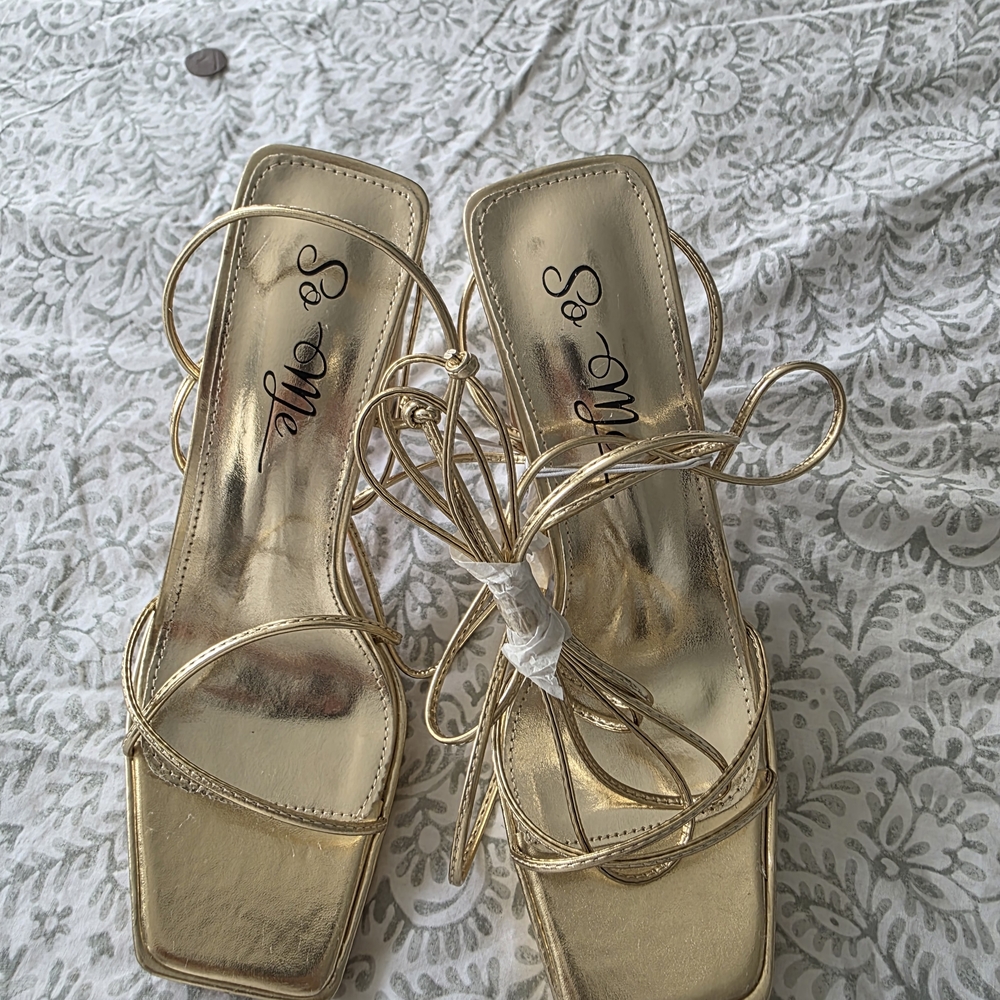 So Me Metallic Gold Strappy Heels